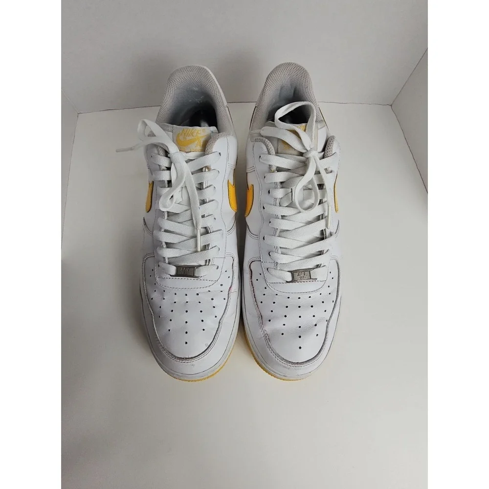 Nike Air Force 1 Men's Size 12 Sneakers White with yellow check and bottom